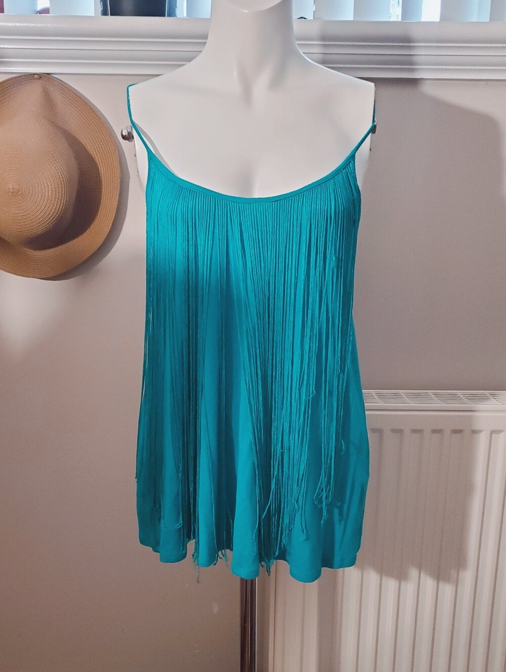 Vintage Flapper Roaring 20s Strappy Flowy Teal Top- Small